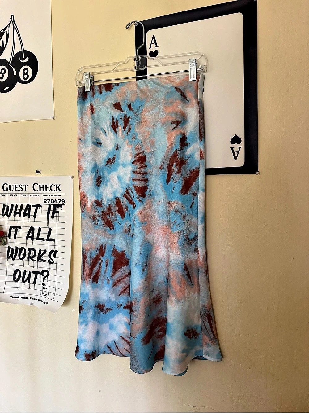 Tie-Dye ‘Satin’ Midi Skirt in Blue & Brown
